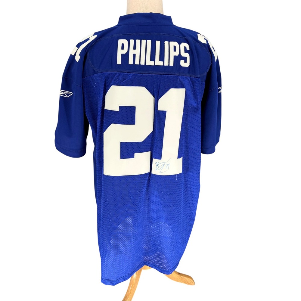 Reebok NY Giants Jersey 56 Blue Kenny Phillips 21 Autographed NFL Authentic
